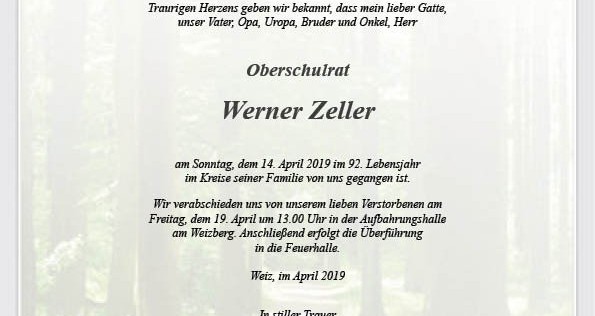 E-HBI Werner Zeller verstorben